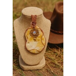 Wire Wrapped Stone Pendant with‎ Gold Accent Cabochon Necklace opal centerpiece